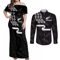 New Zealand Rugby Custom Couples Matching Off Shoulder Maxi Dress and Long Sleeve Button Shirt The Champions Aotearoa
