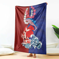 Hawaiian and Japanese Together Blanket The Whale and Koi Fish with Hinomaru and Lei LT03 - Polynesian Pride