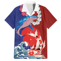 Hawaiian and Japanese Together Family Matching Long Sleeve Bodycon Dress and Hawaiian Shirt The Whale and Koi Fish with Hinomaru and Lei