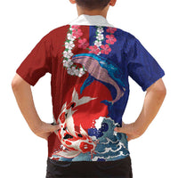 Hawaiian and Japanese Together Kid Hawaiian Shirt The Whale and Koi Fish with Hinomaru and Lei