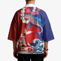 Hawaiian and Japanese Together Kimono The Whale and Koi Fish with Hinomaru and Lei - Polynesian Pride