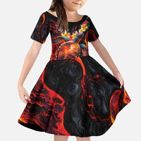 Hawaiian Turtle with Volcanic Eruption Family Matching Mermaid Dress and Hawaiian Shirt Hibiscus Lei and Lava Flow an Abstract Texture
