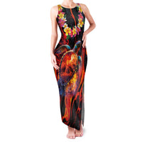 Hawaiian Turtle with Volcanic Eruption Family Matching Tank Maxi Dress and Hawaiian Shirt Hibiscus Lei and Lava Flow an Abstract Texture