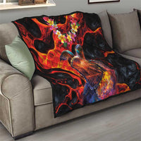 Hawaiian Turtle with Volcanic Eruption Quilt Hibiscus Lei and Lava Flow an Abstract Texture