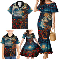 New Zealand Soldier ANZAC Day Family Matching Mermaid Dress and Hawaiian Shirt Silver Fern Starry Night Style LT03 - Polynesian Pride