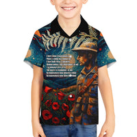 New Zealand Soldier ANZAC Day Family Matching Tank Maxi Dress and Hawaiian Shirt Silver Fern Starry Night Style LT03 Son's Shirt Blue - Polynesian Pride