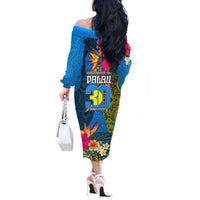 Palau Independence Day Off The Shoulder Long Sleeve Dress 1st October 30th Anniversary Polynesian Jungle Flower