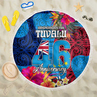 Tuvalu Independence Day Beach Blanket 1st October 46th Anniversary Polynesian Jungle Flower LT03 One Size 150cm Blue - Polynesian Pride