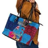 Tuvalu Independence Day Leather Tote Bag 1st October 46th Anniversary Polynesian Jungle Flower LT03 - Polynesian Pride