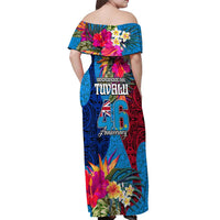 Tuvalu Independence Day Off Shoulder Maxi Dress 1st October 46th Anniversary Polynesian Jungle Flower LT03 - Polynesian Pride