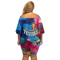 Tuvalu Independence Day Off Shoulder Short Dress 1st October 46th Anniversary Polynesian Jungle Flower LT03 - Polynesian Pride