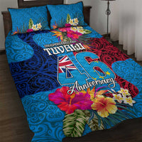 Tuvalu Independence Day Quilt Bed Set 1st October 46th Anniversary Polynesian Jungle Flower LT03 Blue - Polynesian Pride