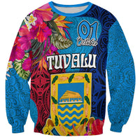 Tuvalu Independence Day Sweatshirt 1st October 46th Anniversary Polynesian Jungle Flower LT03 Unisex Blue - Polynesian Pride