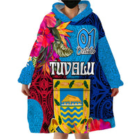 Tuvalu Independence Day Wearable Blanket Hoodie 1st October 46th Anniversary Polynesian Jungle Flower LT03 - Polynesian Pride