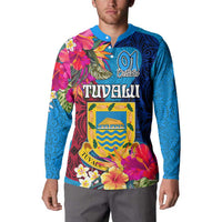 Personalised Tuvalu Independence Day Button Sweatshirt 1st October 46th Anniversary Polynesian Jungle Flower LT03 - Polynesian Pride