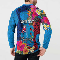 Personalised Tuvalu Independence Day Button Sweatshirt 1st October 46th Anniversary Polynesian Jungle Flower LT03 - Polynesian Pride