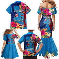 Personalised Tuvalu Independence Day Family Matching Mermaid Dress and Hawaiian Shirt 1st October 46th Anniversary Polynesian Jungle Flower