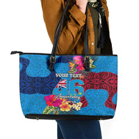 Personalised Tuvalu Independence Day Leather Tote Bag 1st October 46th Anniversary Polynesian Jungle Flower LT03 - Polynesian Pride