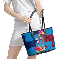 Personalised Tuvalu Independence Day Leather Tote Bag 1st October 46th Anniversary Polynesian Jungle Flower LT03 - Polynesian Pride