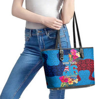 Personalised Tuvalu Independence Day Leather Tote Bag 1st October 46th Anniversary Polynesian Jungle Flower LT03 - Polynesian Pride
