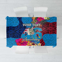 Personalised Tuvalu Independence Day Tablecloth 1st October 46th Anniversary Polynesian Jungle Flower LT03 Blue - Polynesian Pride
