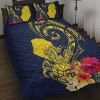 Niue Independence Day Quilt Bed Set Hiapo Pattern Hibiscus Plumeria and Uga LT03 Yellow - Polynesian Pride