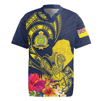 Niue Independence Day Rugby Jersey Hiapo Pattern Hibiscus Plumeria and Uga LT03 Yellow - Polynesian Pride