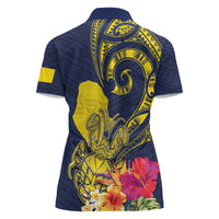 Niue Independence Day Women Polo Shirt Hiapo Pattern Hibiscus Plumeria and Uga