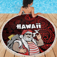 Hawaii Aloha Santa Claus Funny Polynesian Tattoo Beach Blanket Red Color LT03 - Polynesian Pride