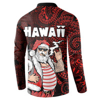 Hawaii Aloha Santa Claus Funny Polynesian Tattoo Button Sweatshirt Red Color LT03 - Polynesian Pride