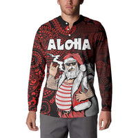 Hawaii Aloha Santa Claus Funny Polynesian Tattoo Button Sweatshirt Red Color LT03 - Polynesian Pride