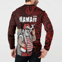 Hawaii Aloha Santa Claus Funny Polynesian Tattoo Button Sweatshirt Red Color LT03 - Polynesian Pride