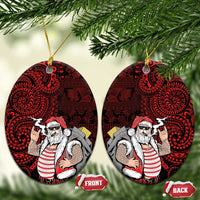 Hawaii Aloha Santa Claus Funny Polynesian Tattoo Ceramic Ornament Red Color LT03 Oval Red - Polynesian Pride