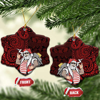 Hawaii Aloha Santa Claus Funny Polynesian Tattoo Ceramic Ornament Red Color LT03 Snow Flake Red - Polynesian Pride