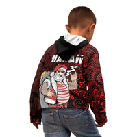 Hawaii Aloha Santa Claus Funny Polynesian Tattoo Kid Hoodie Red Color