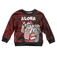 Hawaii Aloha Santa Claus Funny Polynesian Tattoo Kid Ugly Christmas Sweater Red Color