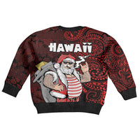 Hawaii Aloha Santa Claus Funny Polynesian Tattoo Kid Ugly Christmas Sweater Red Color