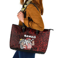 Hawaii Aloha Santa Claus Funny Polynesian Tattoo Leather Tote Bag Red Color LT03 Red - Polynesian Pride