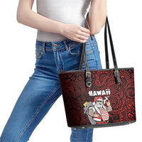 Hawaii Aloha Santa Claus Funny Polynesian Tattoo Leather Tote Bag Red Color LT03 - Polynesian Pride