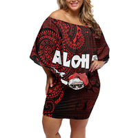 Hawaii Aloha Santa Claus Funny Polynesian Tattoo Off Shoulder Short Dress Red Color LT03 Women Red - Polynesian Pride