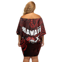 Hawaii Aloha Santa Claus Funny Polynesian Tattoo Off Shoulder Short Dress Red Color LT03 - Polynesian Pride