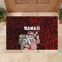 Hawaii Aloha Santa Claus Funny Polynesian Tattoo Rubber Doormat Red Color LT03 Red - Polynesian Pride
