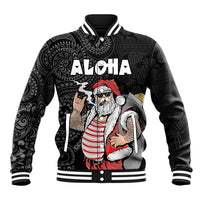 Hawaii Aloha Santa Claus Funny Polynesian Tattoo Baseball Jacket Black Color LT03 Unisex Black - Polynesian Pride