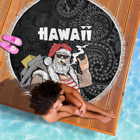Hawaii Aloha Santa Claus Funny Polynesian Tattoo Beach Blanket Black Color LT03 - Polynesian Pride