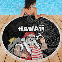 Hawaii Aloha Santa Claus Funny Polynesian Tattoo Beach Blanket Black Color LT03 - Polynesian Pride