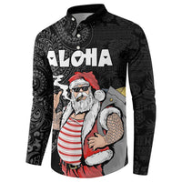 Hawaii Aloha Santa Claus Funny Polynesian Tattoo Button Sweatshirt Black Color LT03 - Polynesian Pride