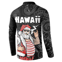 Hawaii Aloha Santa Claus Funny Polynesian Tattoo Button Sweatshirt Black Color LT03 - Polynesian Pride