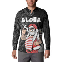Hawaii Aloha Santa Claus Funny Polynesian Tattoo Button Sweatshirt Black Color LT03 - Polynesian Pride