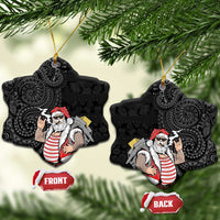 Hawaii Aloha Santa Claus Funny Polynesian Tattoo Ceramic Ornament Black Color LT03 Snow Flake Black - Polynesian Pride