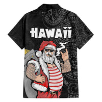Hawaii Aloha Santa Claus Funny Polynesian Tattoo Family Matching Tank Maxi Dress and Hawaiian Shirt Black Color